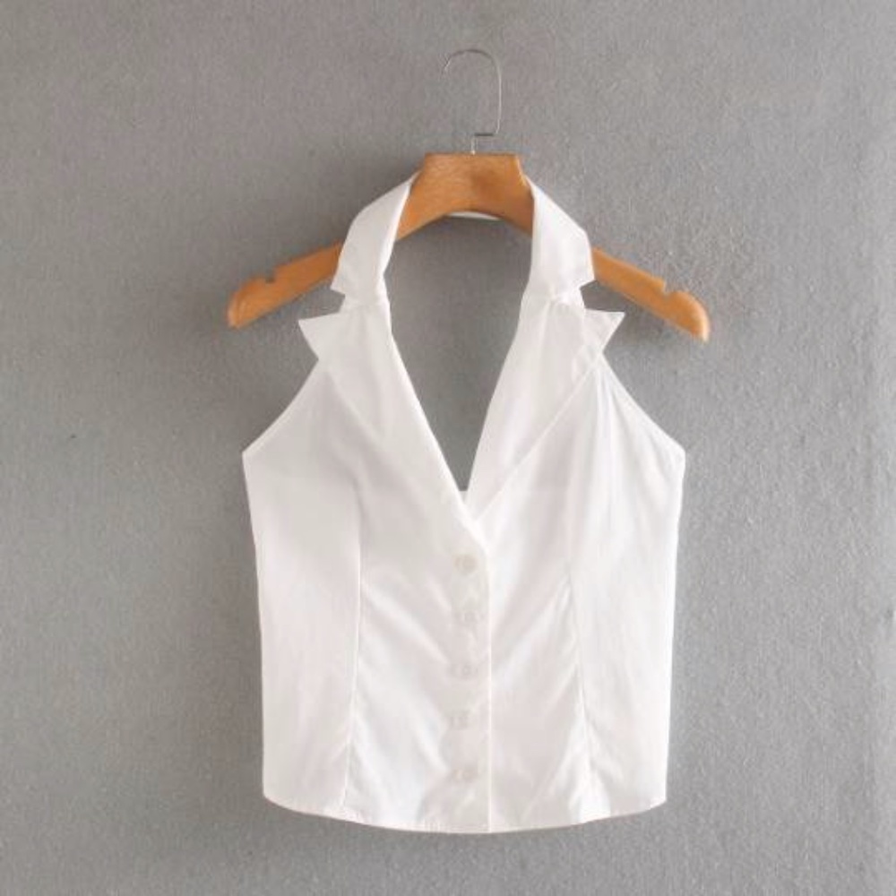 White Open Back Halter Top